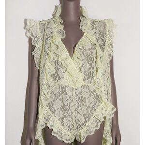 Yellow Lace Ruffle Bodysuit Small Sheer Coquette Cottagecore Boho Bridal Beach
